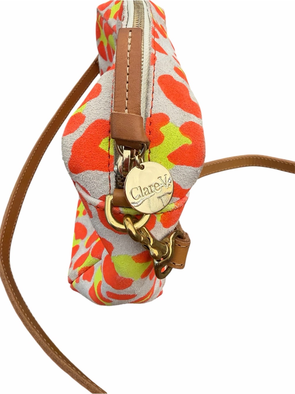 Clare V Orange & Lime Suede Crossbody with Tan Leather Strap